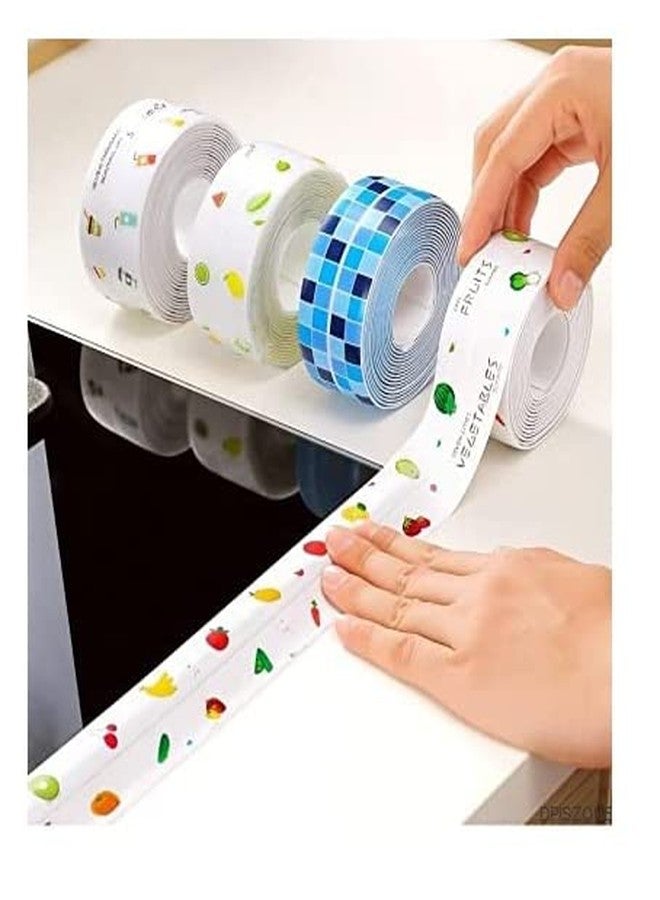 DPISZONE Waterproof Tape for Kitchen Sink Oil Proof Caulk Tape Kitchen Sink Tape Waterproof for Corner Caulk Strip Self Adhesive Sealing Tape Gap Sealer for Platform Bathroom 3.2m*3.8cm (Multi Print) - Image 1